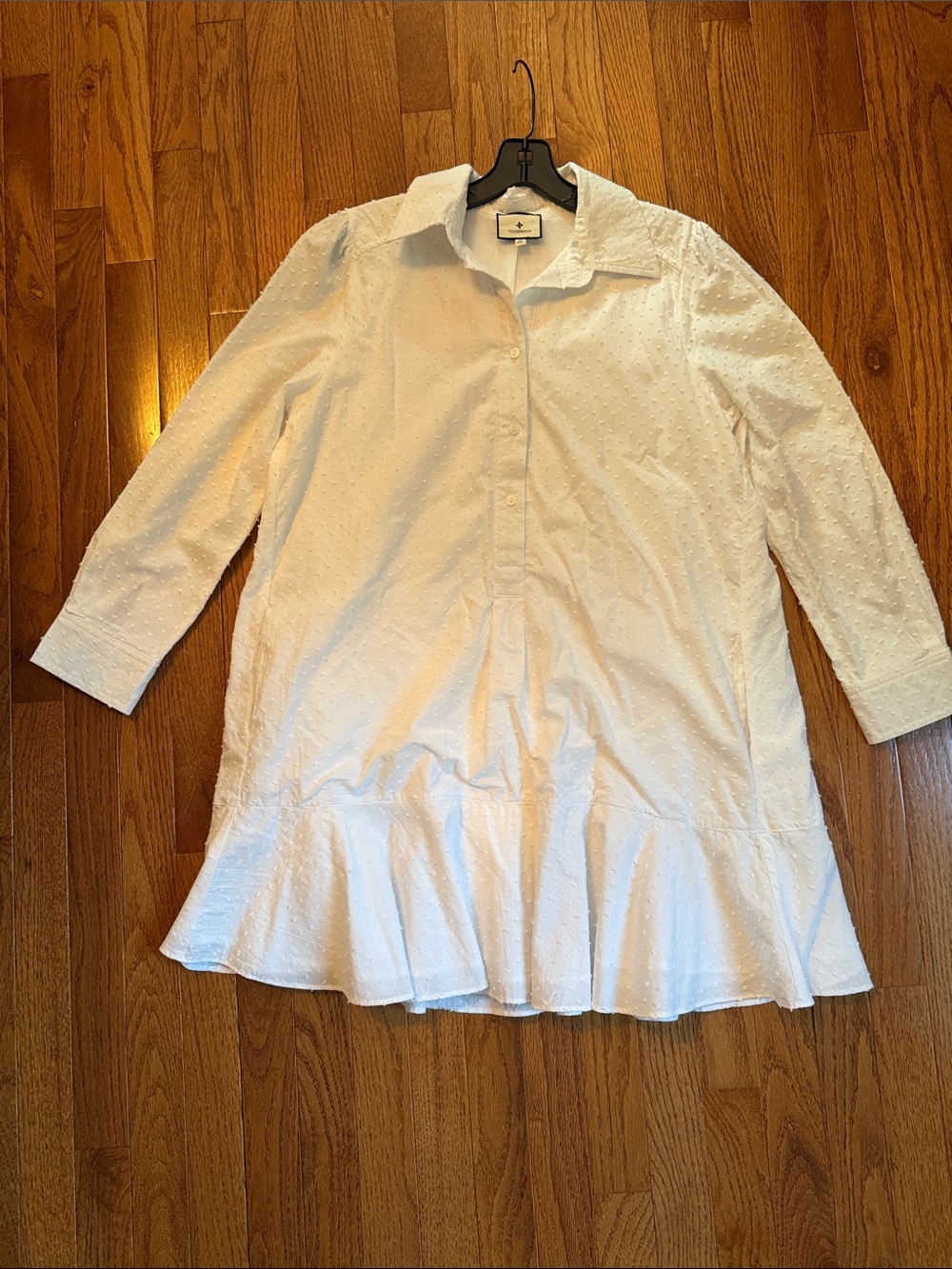 Tuckernuck White Eyelet Long-Sleeve Peplum Shirt Dress